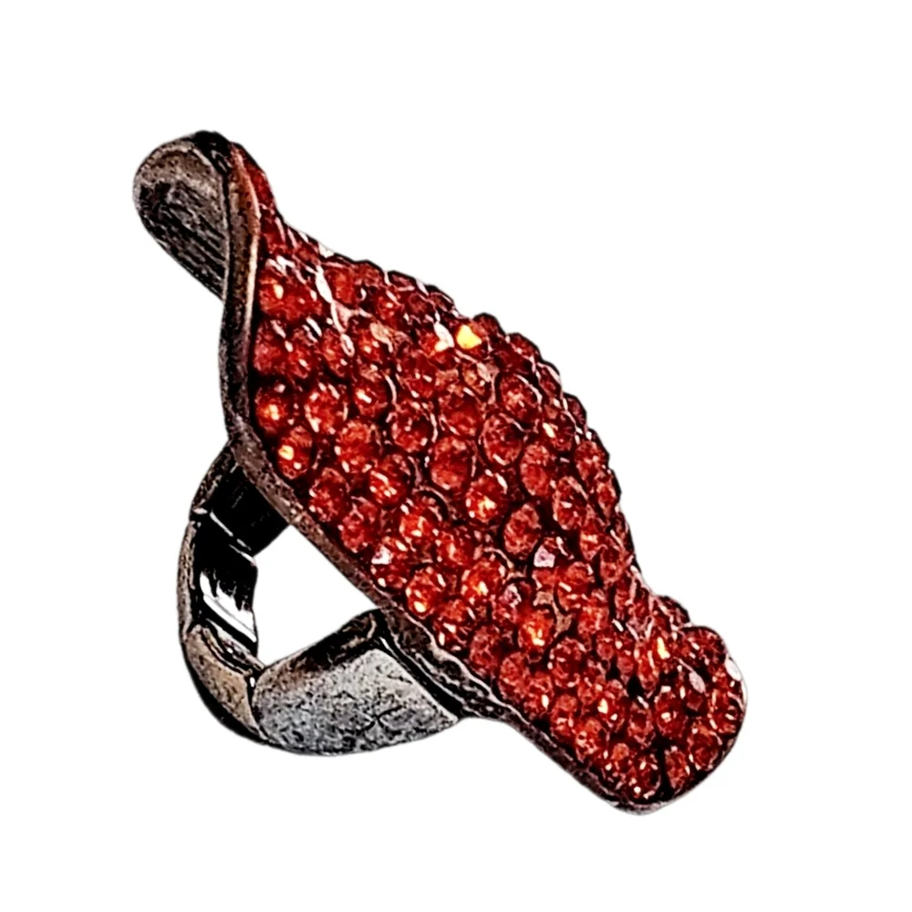 Shimmering Orange Crystal Stretchy Statement Ring | 2” x 1”